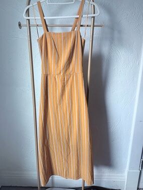 Potter's Pot Mustard Striped Open Back Tie Midi Dress